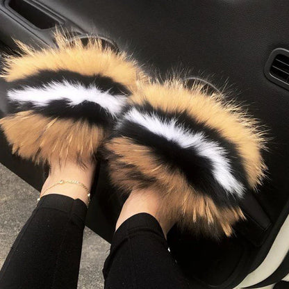 Girls’ Luxury Fluffy Fur Slippers – Warm Plush Indoor Flip Flop Slides for Women, New Arrival
