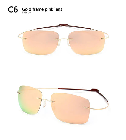 2025 New Cool 100% Pure Titanium Rimless Sunglasses – Polarized Grey Lenses, Super Thin, UV400 Protection, Oculos De Sol