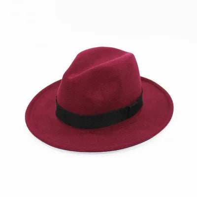 Unisex Black Fedora Hat – Wide Brim Jazz Panama Top Hat for Autumn and Winter – Classic Gentleman Style