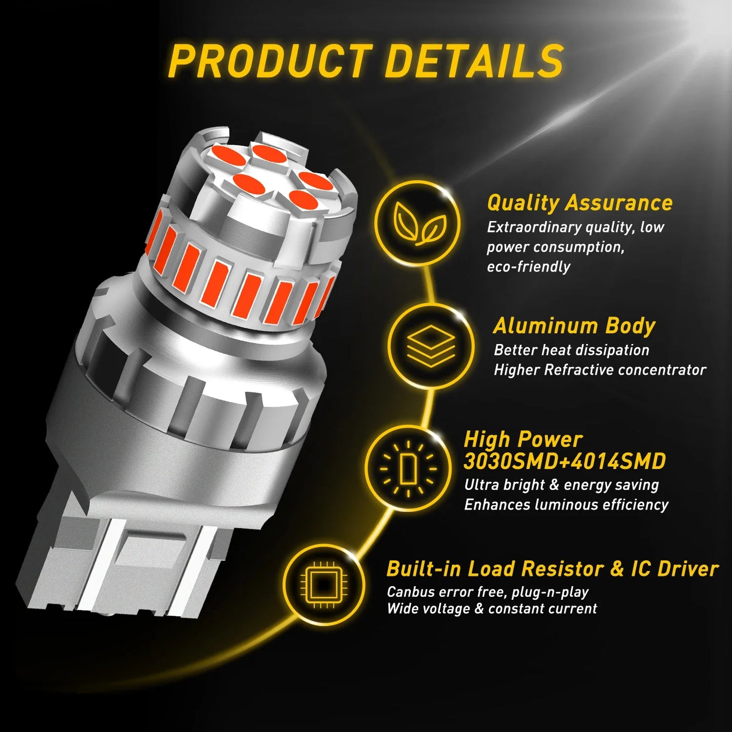 AUXITO 2PCS T20 7443 LED Bulbs – No Error Red & White Brake, Backup, Reverse, DRL Parking Lights
