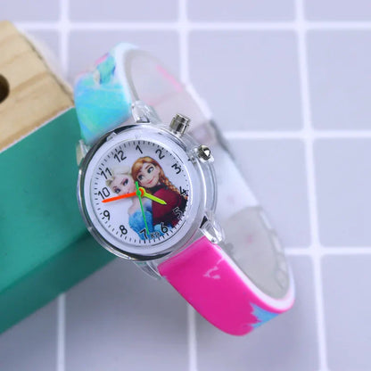 Disney Princess Elsa Kids Watch - Girls' Luminous Silicone Strap Wrist Watch & Toy Clock