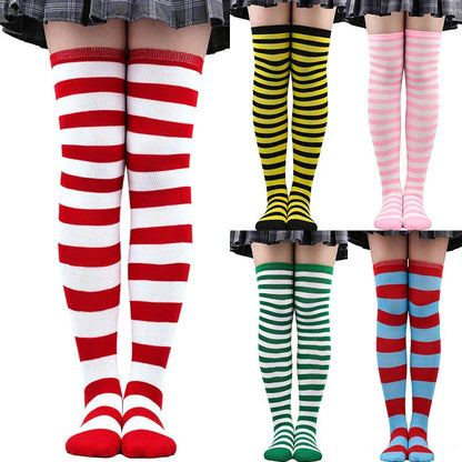 Women's Girls Over Knee Long Stripe Printed Thigh High Cotton Socks - Sweet Cute Plus Size Overknee Socks and Arm Sleeve Gloves