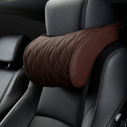 Car Neck & Lumbar Pillow – PU Leather Memory Foam Seat Headrest & Backrest Cushion