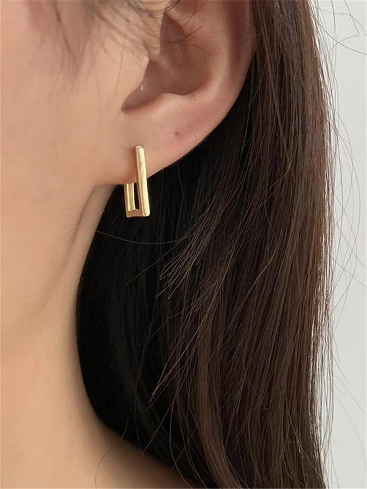 Kshmir Stainless Steel Rectangular Hoop Earrings – Geometric Trendy Jewelry for Women 2023