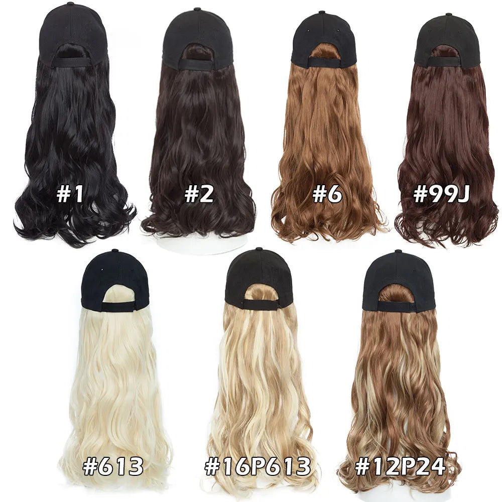 Snoilite Synthetic Long Wavy Baseball Cap with Hair Extension: Integrate Cap Hat for Women & Girls | Daily Hairstyle Wig