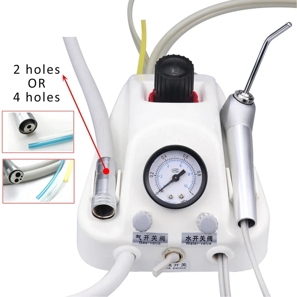 Portable Dental Turbine Unit – Works with Air Compressor, 3-Way Syringe, 2/4 Holes, Teeth Whitening Dentistry Equipment