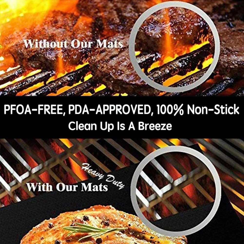 Non-Stick BBQ Grill Mat - Heat Resistant, Reusable Outdoor Baking Mat for Barbecue Party, 40x33cm Grill Accessories