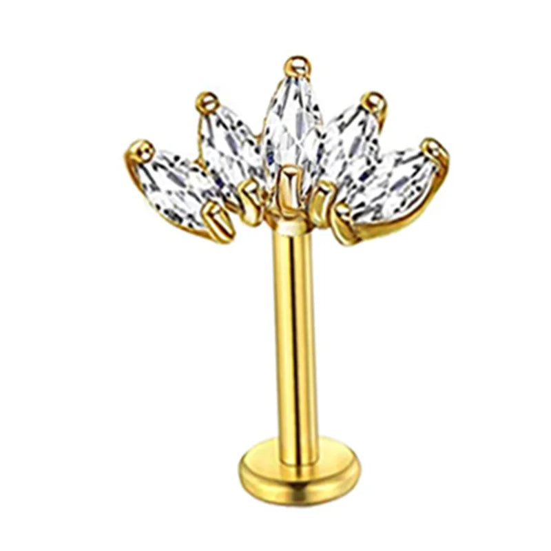 Crystal Flower Tragus Piercing Earring – 16G Cross Cartilage, Helix, Conch, Rook, Lobe & Labret Stud Jewelry