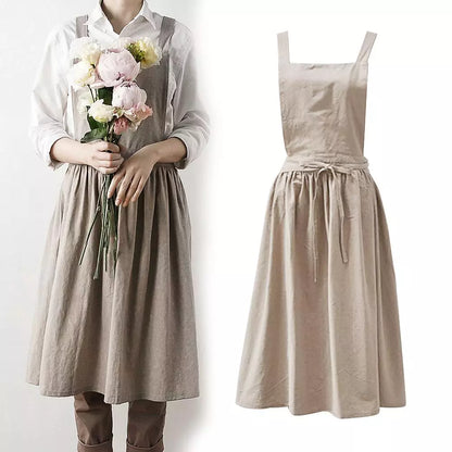 Nordic Simple Cotton Linen Florist Apron - Versatile for Gardening, Coffee Shops, Kitchen Cooking, Baking, and Restaurant Use, Stylish Pinafore Design