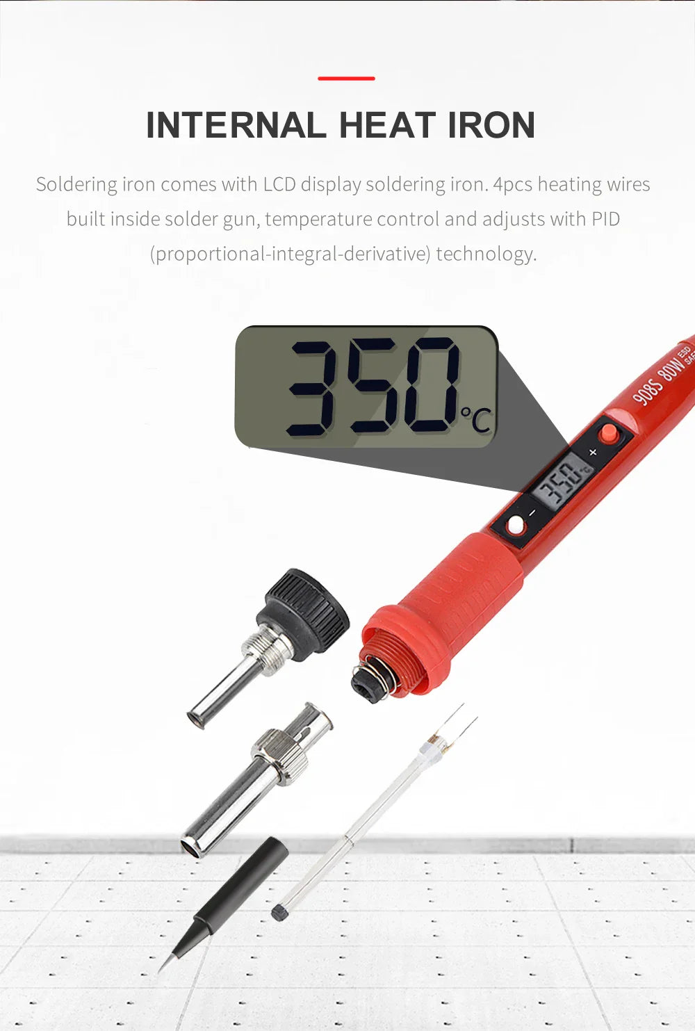 JCD 220V 80W LCD Electric Soldering Iron 908S – Adjustable Temperature with Quality Tips & Soldering Kit