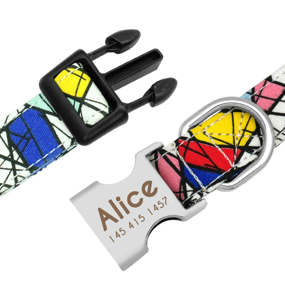 Adjustable Nylon Dog & Cat Collar – Personalized ID Collar with Engraved Name Buckle, Anti-Lost for Small, Medium & Large Pets