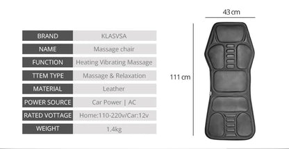 KLASVSA Electric Back Massager Cushion – Heated Vibrating Massage Chair for Lumbar & Neck Pain Relief at Home, Office, Car