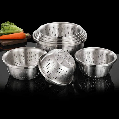 Stainless Steel Drain Basket Colander – Round Rice Cleaning Sieve & Fruit Vegetable Washing Strainer for Kitchen Use
