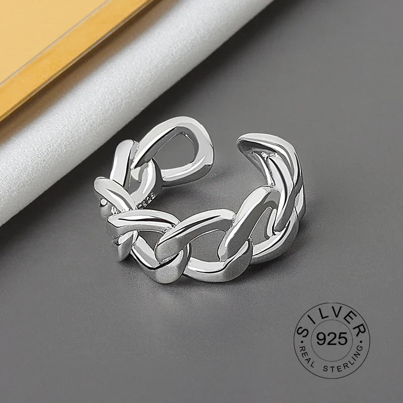 925 Sterling Silver Women’s Open Wave Ring – Irregular Wide Noodle Design Gift