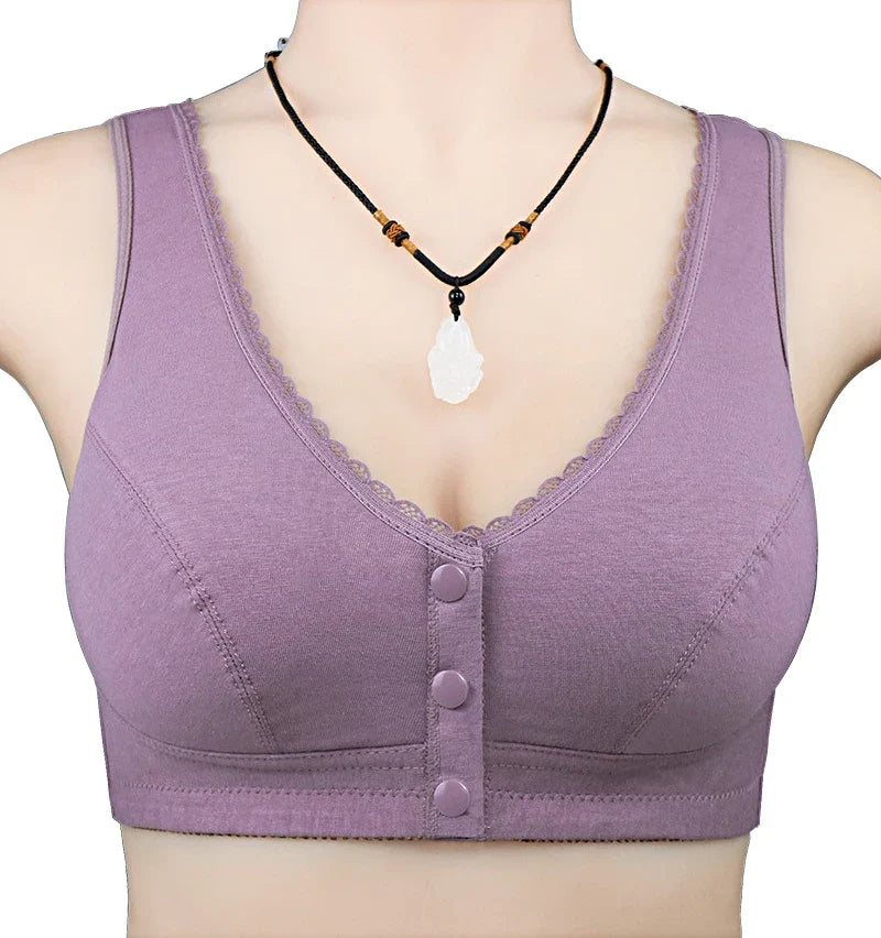 Comfortable Cotton Wireless Bra for Women — Lace Front Closure Soft Lingerie Underwear