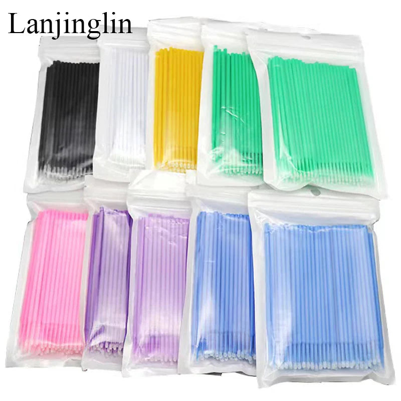 100/200pcs Eyelash Cleaning Brushes — Micro Cotton Swabs & Microbrushes for Lash Extensions, Makeup Removal & Beauty Care