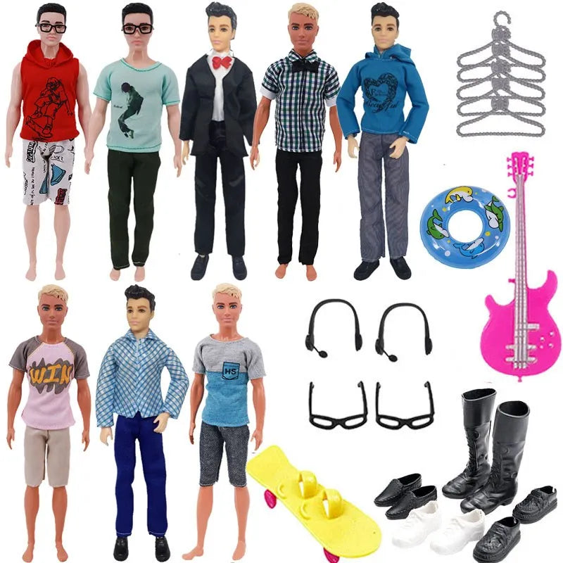 30-Piece Ken Doll Accessories Set — Clothes, Glasses, Shoes, Hangers, Guitar, Skateboard & Headsets for Barbie Dolls, DIY Toy for Girls