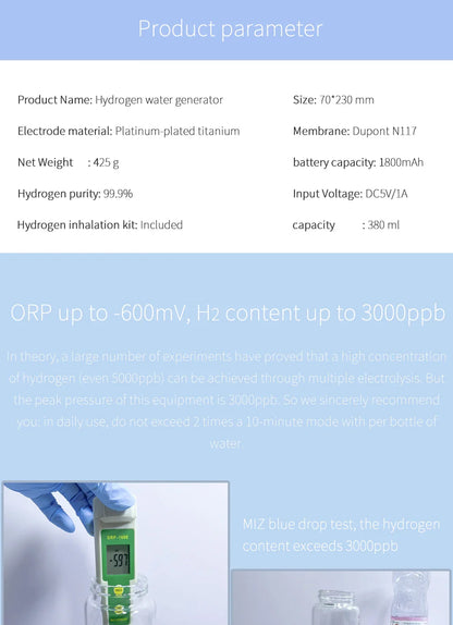 BlueVida SPE&PEM Hydrogen Water Generator - High Concentration, 2 Work Modes & Self-Cleaning, Hydrogen Absorption