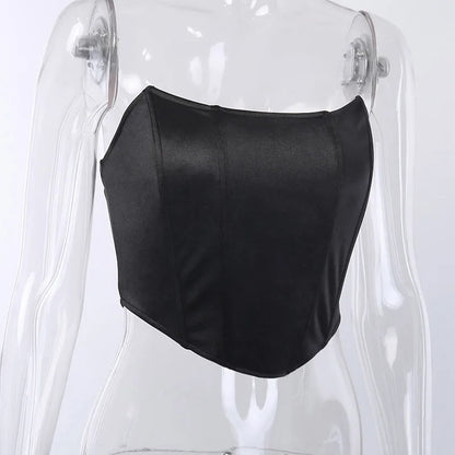 Sleeveless Off-Shoulder Velvet Corset Crop Top – Sexy Backless Bustier Vest for Women, Solid Color