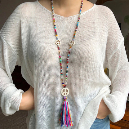 Wooden Bead Tassel Long Necklace - Bohemian Summer Beach Sweater Chain for Women | Mother's Day Gift