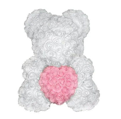 2024 40cm Rose Bear – Heart-Shaped Artificial Flower Teddy Bear for Valentine’s, Wedding, Birthday & Christmas Gifts
