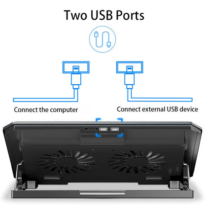 Large Gaming Laptop Cooler for 12-16 Inch Notebooks - Dual USB Cooling Pads, Adjustable Wind Speed, Silent Laptop Stand