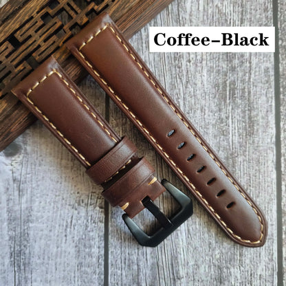 Genuine Leather Watch Band for Panerai Luminor & Radiomir – 18mm-24mm High-Quality Strap with Stainless Steel Buckle
