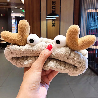 Soft Coral Fleece Bow Headband – Wash Face Hair Holder with Animal Ears for Women & Girls