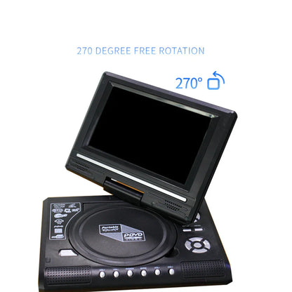 7.8" Portable DVD Player with 270° Swivel Screen & Remote Control – CD Disc Compatible, Home Theater, Multi-Region Plug (US/EU/UK/AU)