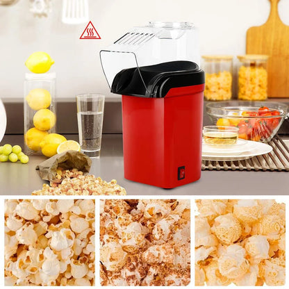 Healthy Hot Air Popcorn Maker: 1200W Mini Household Popcorn Machine - Oil-Free Corn Popper for Home Kitchen Baking