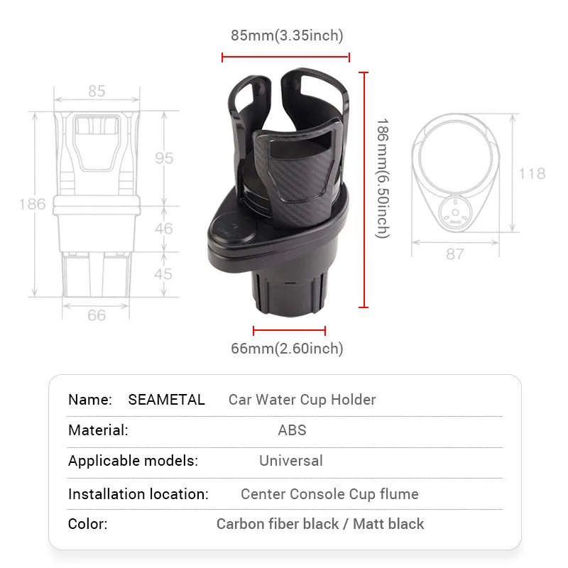 SEAMETAL 2-in-1 Car Cup Holder Expander : 360 Degree Adjustable Base Drink Holder - Anti-Shake Stable Auto Bottle Organizer