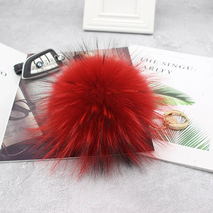 Luxury 15cm Fluffy Real Raccoon Fur Pom Pom Keychain – High-Quality Metal Ring Pendant for Women