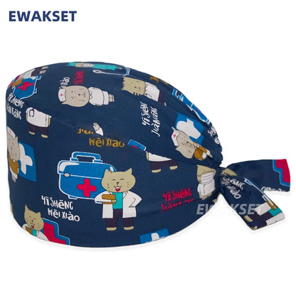 Unisex Soft Scrub Cap – Cartoon Print Surgical Hat for Men and Women, Operating Room Nursing Accessories
