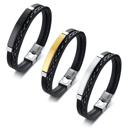 Delysia King 2021 Trendy Men's Leather Weave Bracelet - Leisure Color Contrast Stainless Steel Bangle