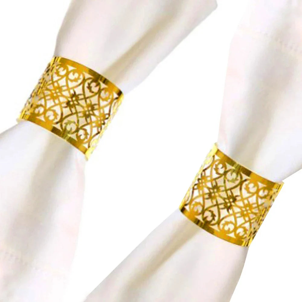 25Pcs Hollow Pattern Gold and Silver Napkin Rings - Elegant Wedding and Party Table Decorations
