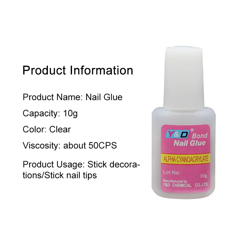 10g Fast Drying Nail Glue - Adhesive for False Nails, Glitter, Acrylic, Rhinestone Decoration, and Nail Extensions