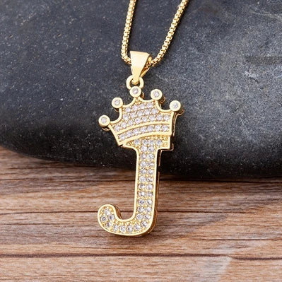Nidin Luxury A-Z Crown Alphabet Pendant – Copper Zircon Initial Necklace Chain, Hip-Hop Style Jewelry for Men & Women