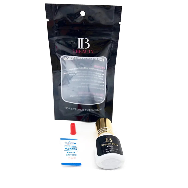 IB Super Plus Eyelash Extension Glue — 5/10 Bottles Original IBeauty Gold Cap Black Adhesive for False Lashes and Makeup Tools