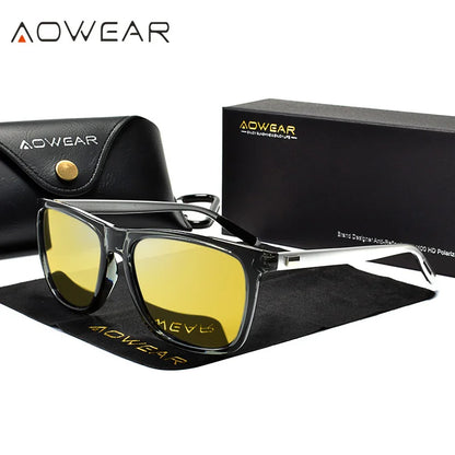 AOWEAR HD Night Vision Glasses – Polarized Yellow Lens Sunglasses for Men, Safe Driving Goggles