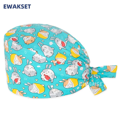 Unisex Soft Scrub Cap – Cartoon Print Surgical Hat for Men and Women, Operating Room Nursing Accessories