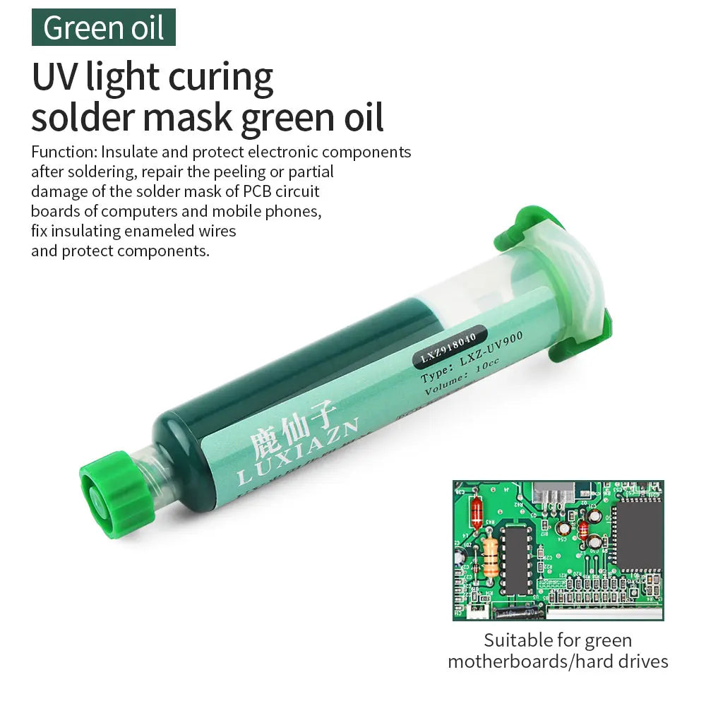 LUXIANZI 10ml UV Curing Solder Mask Ink – 5 Colors Green PCB BGA Circuit Board Insulating Protection Soldering Flux Paste