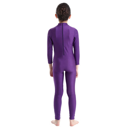 Kids Girls Full Body Gymnastics Bodysuit, Ballet Dance Jersey Leotard, Jumpsuit Sports Unitard, Children Dancewear and Sportswear
