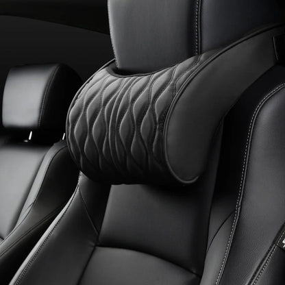 Car Neck & Lumbar Pillow – PU Leather Memory Foam Seat Headrest & Backrest Cushion