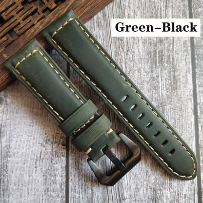 Genuine Leather Watch Band for Panerai Luminor & Radiomir – 18mm-24mm High-Quality Strap with Stainless Steel Buckle