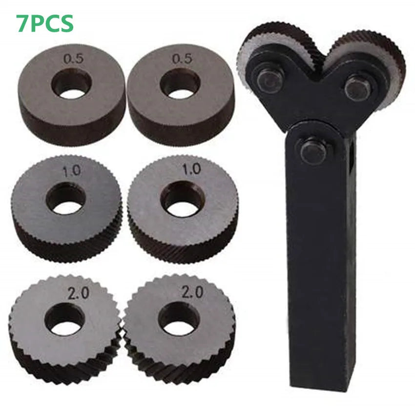 Dual Wheel Knurling Tool Kit — 7PCS Steel Lathe Knurling Set with 0.5mm, 1mm & 2mm Linear Pitch Wheels