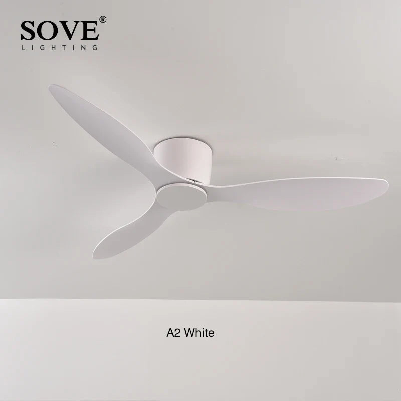 SOVE Modern Black & White Low Floor Ceiling Fan – 30W DC Motor with Remote Control, No Light, 220V