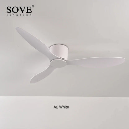 SOVE Modern Black & White Low Floor Ceiling Fan – 30W DC Motor with Remote Control, No Light, 220V