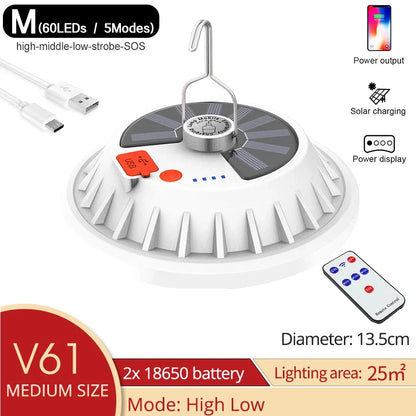 300W Rechargeable LED Solar Lantern - Portable Remote-Controlled Emergency Light for Camping and Home