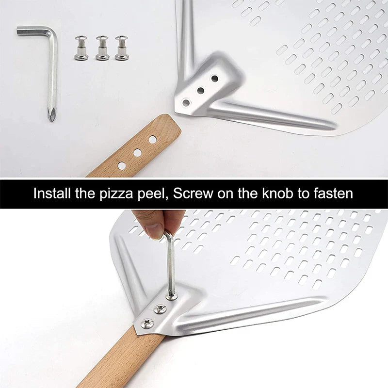 12/14 Inch Aluminum Perforated Pizza Shovel Peel with Detachable Handle - Nonstick Oven Baking Paddle Spatula Turners Accessories