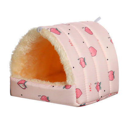 Cute Cartoon Rabbit & Squirrel Mini Pet Cage — Warm Winter Bed House for Hamsters, Mice, Rats & Guinea Pigs